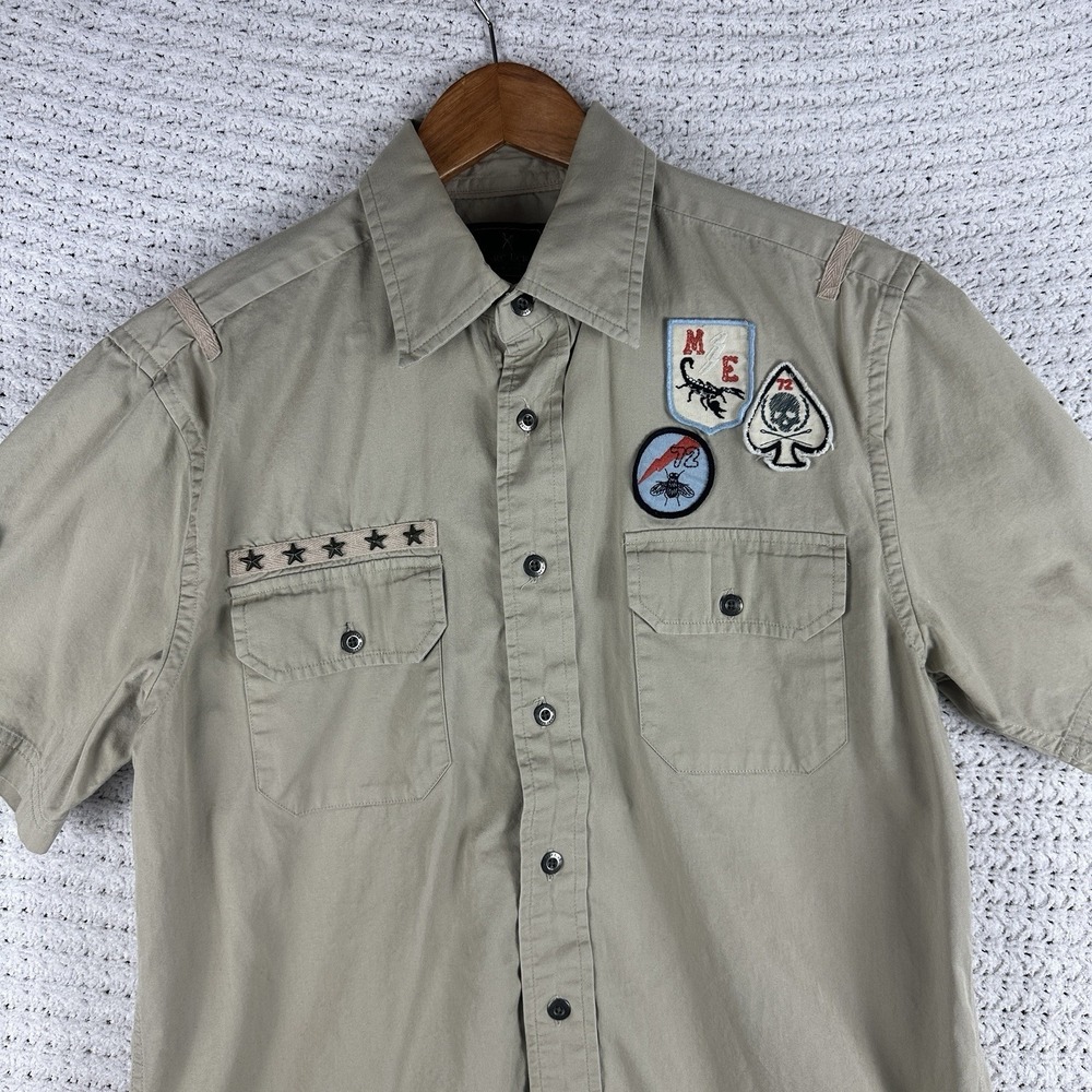 Marc Ecko Button Up Shirt Mens M Patch Military Utility Streetwear Y2K